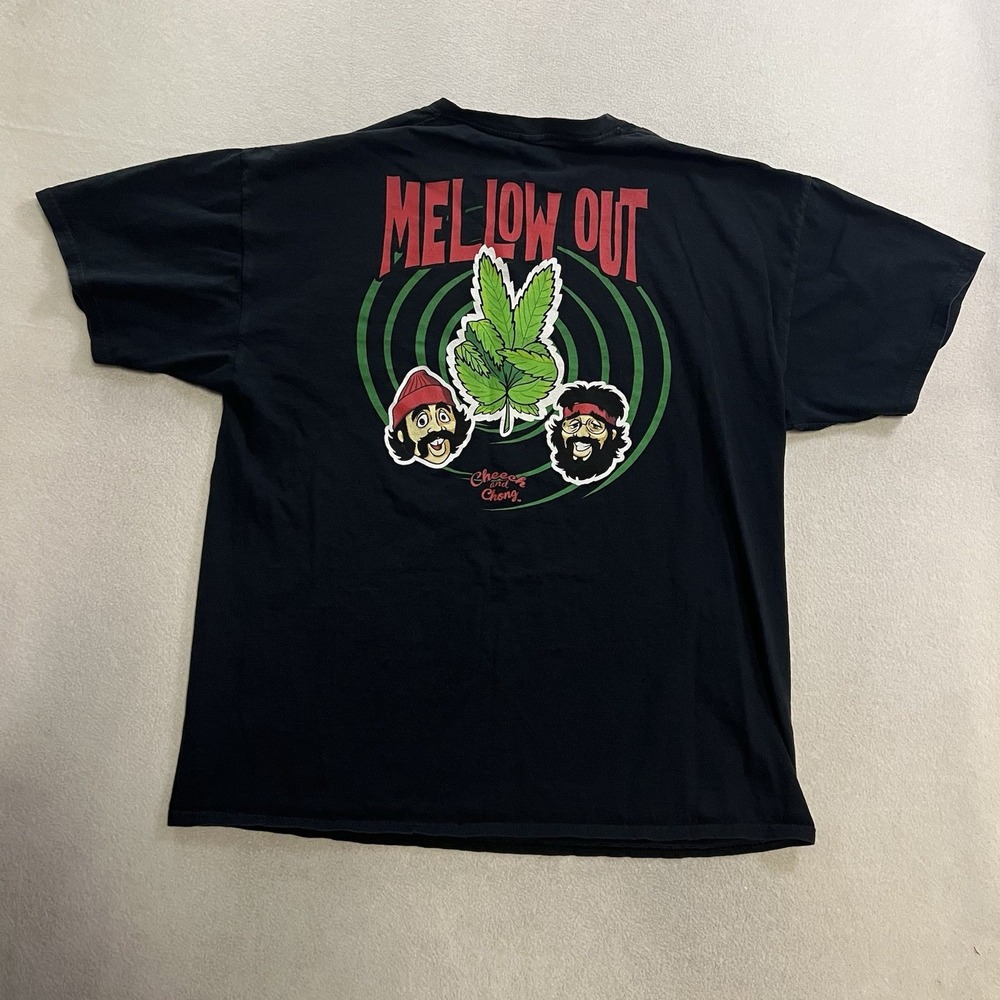 Cheech & Chong Mellow Out Weed Peace Fingers Funny Black Shirt Men's Size XL
